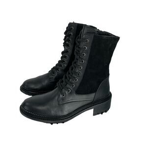 Aquatalia Orianna Black Leather Combat Boots Women's 5 1/2